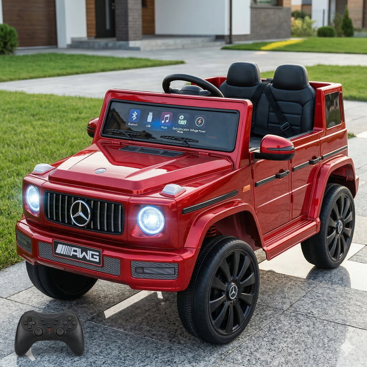 AMG Mercedes UTV Luxury Ride on Car 12V 4WD 380 4x4 Motor 7AH Battery 4 Shock absorption Bluetooth Leather Seats Birthday Gift 2 Seater