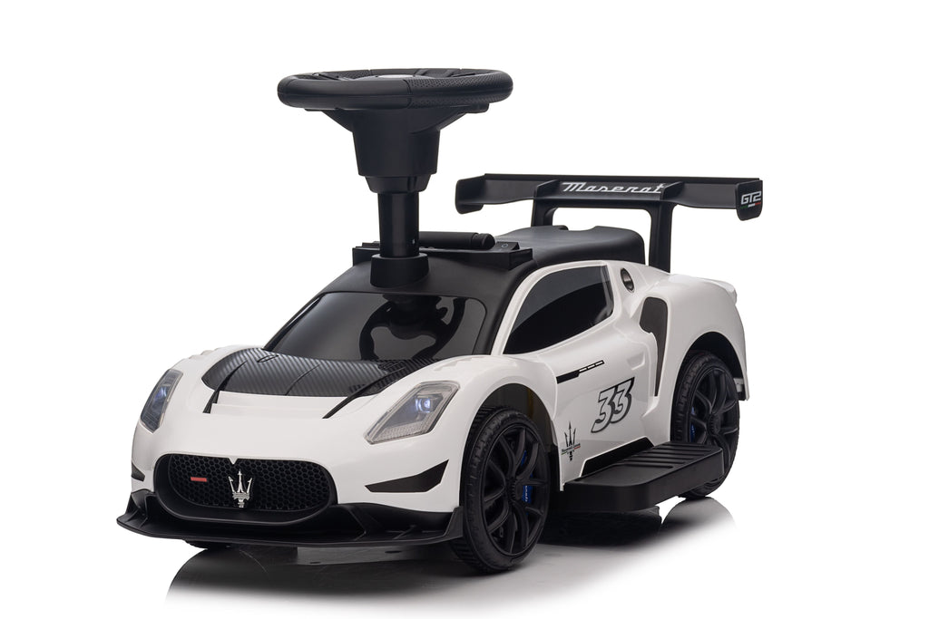 Maserati MC20 GT2 Licensed Ride on Car White Yellow Ride on Push Car 2 in 1 Kid Ride on Push Car Stroller Sliding Ride on Car with Horn Music Light Function Secure Bar Ride on Toy for Boy Girl Toddlers 1-3 Years Old