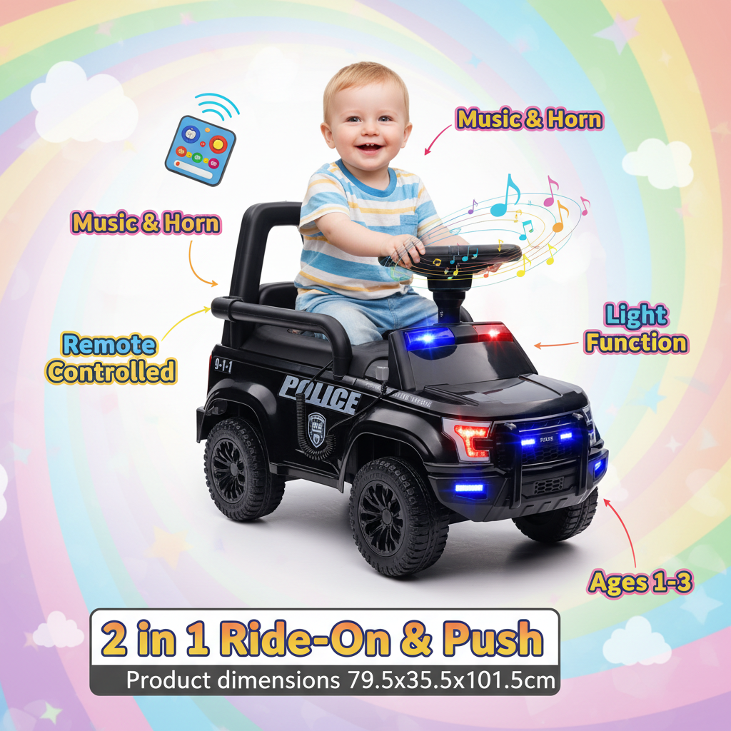 Best Ride on Car 2 in 1 Kid Ride on Push Car Polizee kids car Stroller Sliding Ride on Car with Horn Music Light Function Secure Bar Ride on Toy for Boy Girl Toddlers 1-3 Years Old Blue