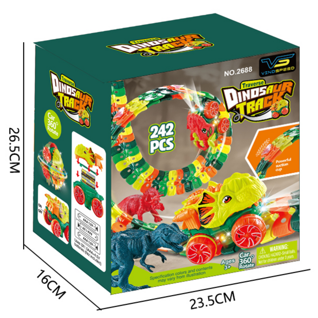 Dinosaur Race Track Set - 242 PCS, 48 Suction Cups, 8 Dinosaur Figures, 6 Trees, 360° Electric Dinosaur Car, Flexible Race Car Track Set, Dinosaur Toys for Boys Birthday Gift Kids 3 4 5 6 7 8 9