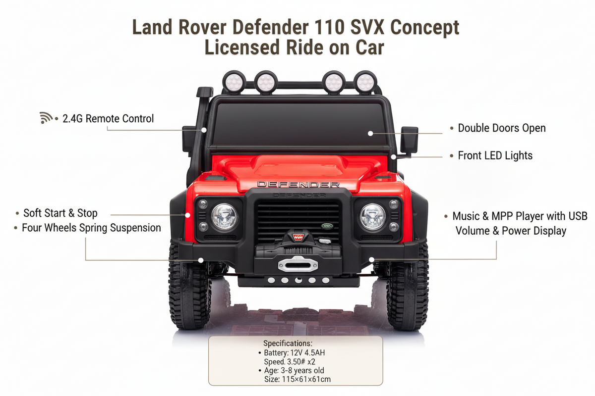 24 Volts Land Rover Defender 4.5 AH Licensed Ride on Car with 2.4G Remote Control 110 SVX Concept with Lights and Music