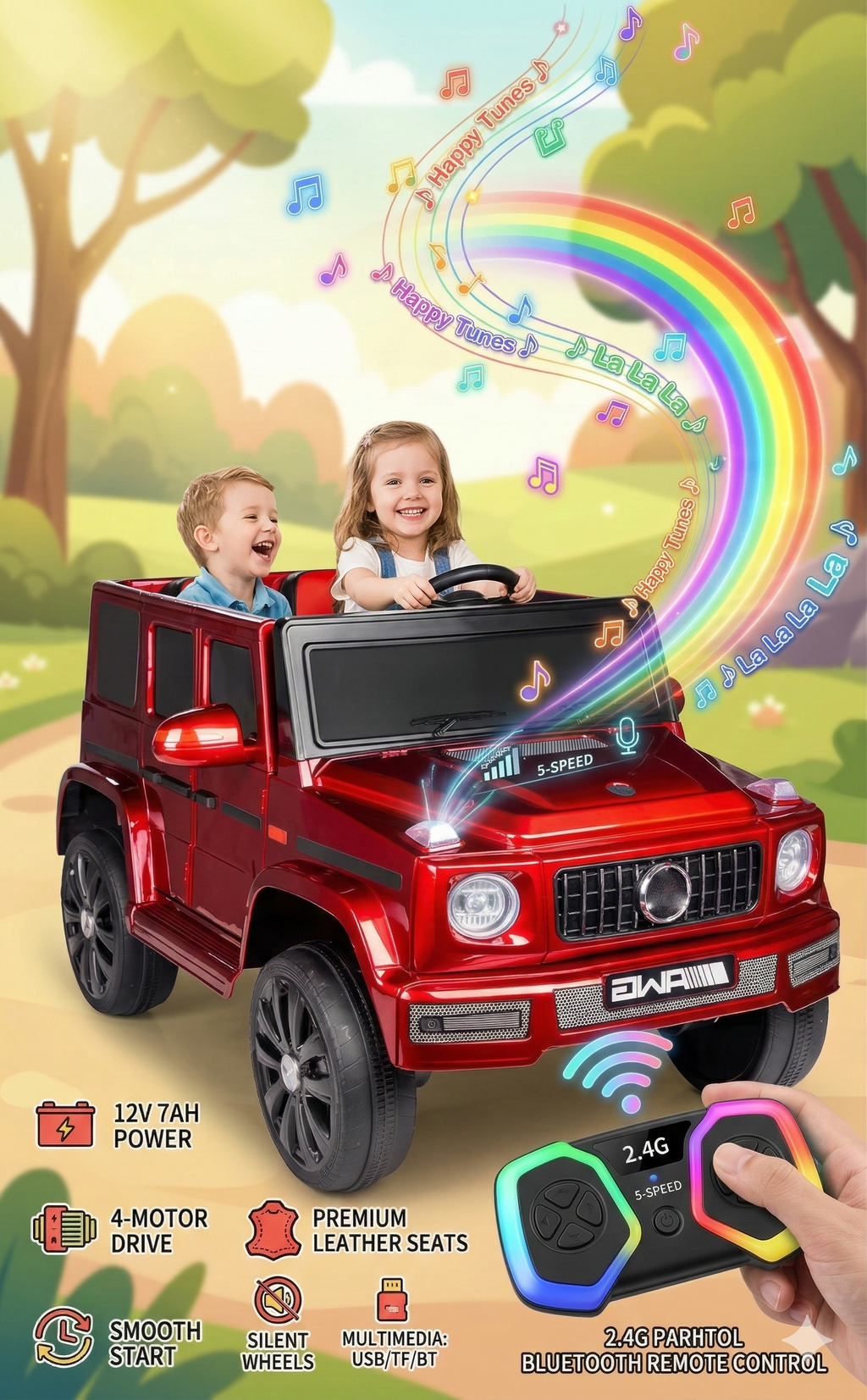 AMG Mercedes UTV Luxury Ride on Car 12 Volts 380 4x 4 Motor 2 Seater Red Painted  Leather Seats Birthday Gift Christmas Gift